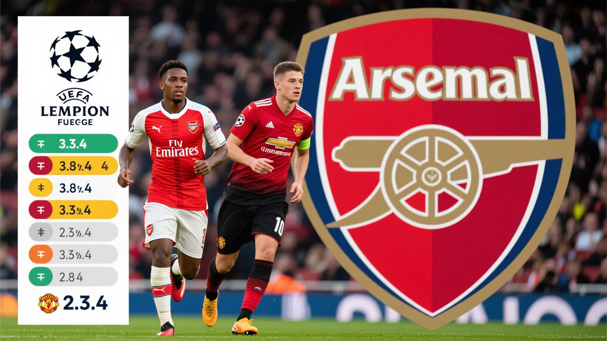 欧洲赛场积分排名：阿森纳位居第4，曼联紧随其后